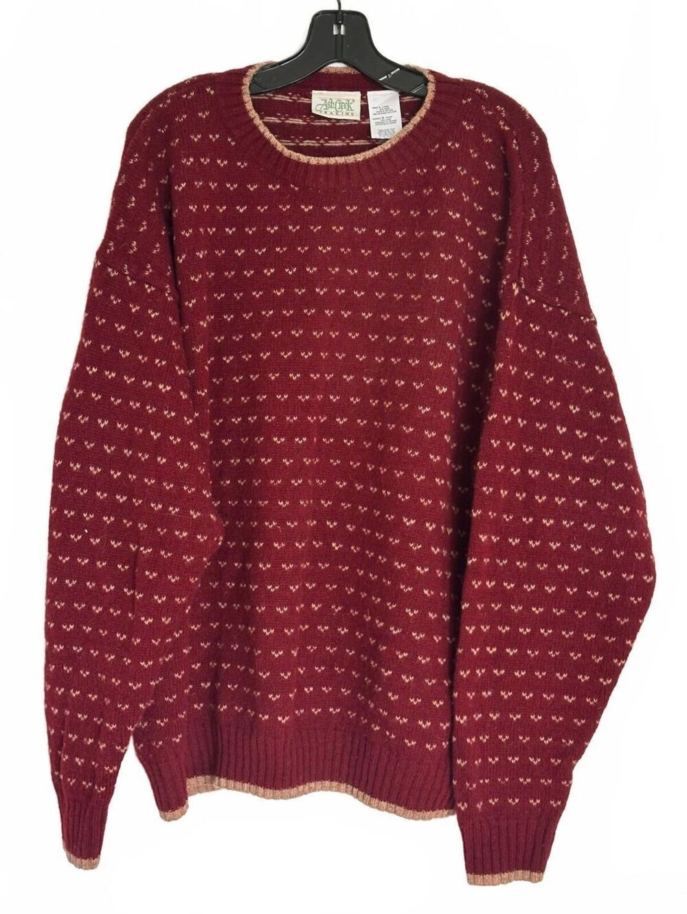 Ash Creek Trading Men’s 100% Wool Burgundy Patterned Sweater - Size L